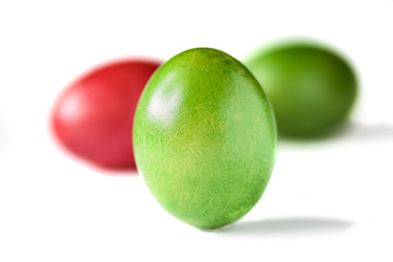 Easter eggs red and green isolated on white background.