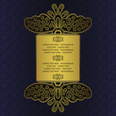Original card with floral frame. Gold decoration