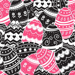 EASTER HAND DRAW PAINTED EGGS. HOLIDAY ORNAMENT TEXTURE. SEAMLESS VECTOR PATTERN