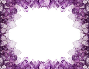 isolated light amethyst crystals frame