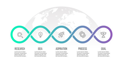 Business infographics. Timeline with 5 steps, options, loops. Vector template.