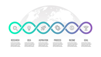 Business infographics. Timeline with 6 steps, options, loops. Vector template.