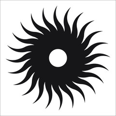 Abstract sun vector icon. Circular, radial, abstract, geometric, rays, flame, burst. Geometric element. Vector illustration.