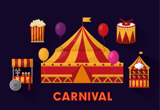 carnival fair festival and circus tent music food vector illustration