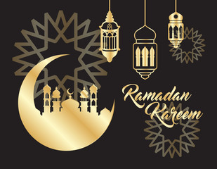 beautiful ramadan kareem background with gold color on black background