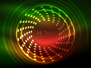 Glowing neon dotted shape abstract background, technology shiny concept design, magic space geometric background