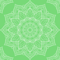 Seamless pattern with mandala ornament. Hand drawn vector illustration