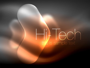Blurred arrows in dark space. Neon pointers, glass glossy design, abstract shiny techno background, web banner