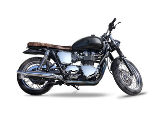 Classic black motorcycle side view isolated on white