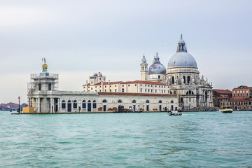 Fototapeta na wymiar Seaview of Grand Canal and famous Basilica Santa Maria della Salute (1687). Venice, Italy.