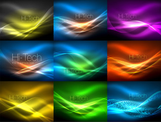 Glowing wave lines background collection, abstract backgrounds
