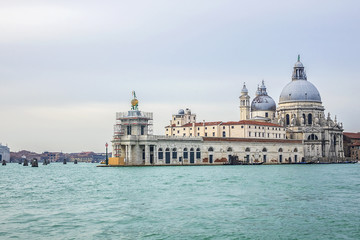 Fototapeta na wymiar Seaview of Grand Canal and famous Basilica Santa Maria della Salute (1687). Venice, Italy.