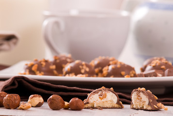 Chocolate truffles with caramel cream filling.