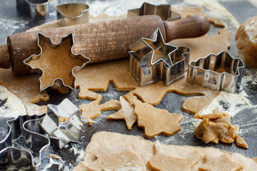 Cooking Christmas cookies with  cookie cutters