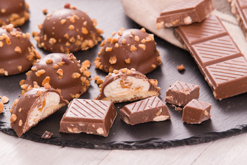 Chocolate truffles with caramel cream filling.