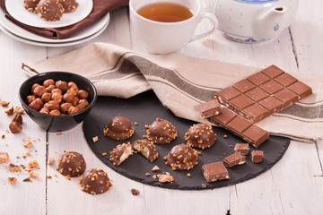 Chocolate truffles with caramel cream filling.