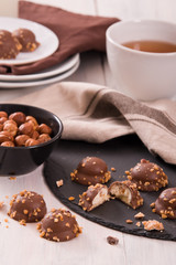 Chocolate truffles with caramel cream filling.