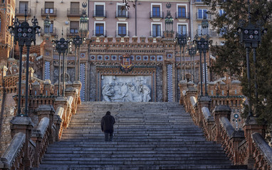 stairs in the city of teruel - obrazy, fototapety, plakaty