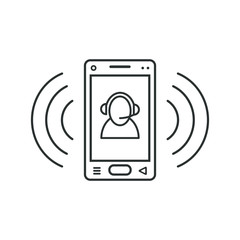 linear mobile phone icon with operator sign