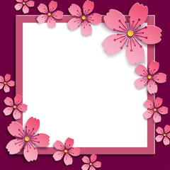 Celebratory  frame with pink 3d sakura blossom