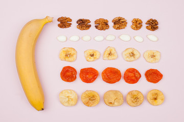 The food is laid out geometrically correctly, in rows. Useful tomorrow for an athlete or a vegetarian