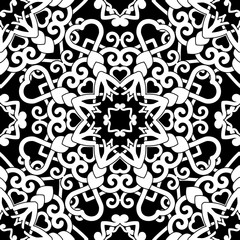 Hand drawn seamless pattern abstract ornament. Black and white decorative elements. Oriental motifs. Perfect for wallpaper, adult coloring books, web page background, surface textures.