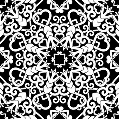 Hand drawn seamless pattern abstract ornament. Black and white decorative elements. Oriental motifs. Perfect for wallpaper, adult coloring books, web page background, surface textures.