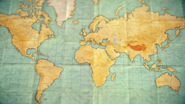 vintage sepia colored world map - zoom in to Africa - blank version.