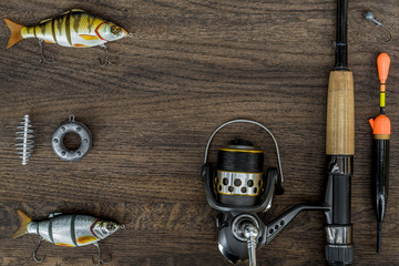 Background or background of fishing tackle.