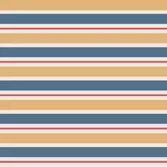 Papier Peint photo autocollant Rayures horizontales Motif vintage à rayures vectorielles continues avec des rayures parallèles horizontales colorées sur fond or, rouge, bleu et crème.
