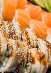 served sushi rolls background