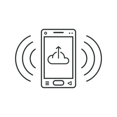 Mobile phone icon with a sign of downloading from the cloud