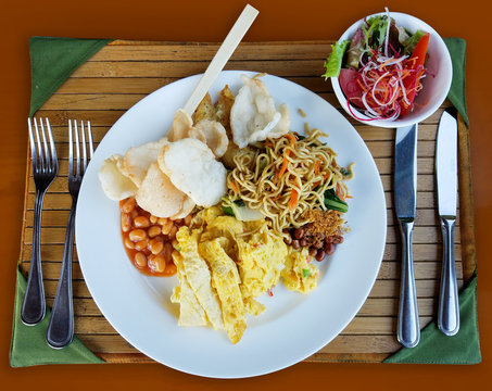 Assorted Asian food breakfast setting