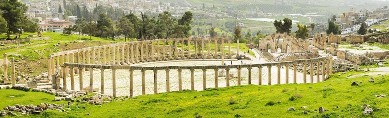 Fototapeta premium panorama of ruins of antique theater in Jordan