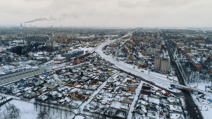Winter provincial city aerial photography 