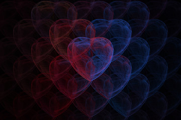 Bright abstract fractal red and blue heart, Fractal heart fantasy