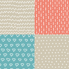 Abstract handdrawn seamless patterns set. Simple texture for backround, fabric or other types of design.