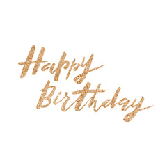 Happy Birthday text. Modern brush calligraphy with golden texture. Hand lettering. - 197367731