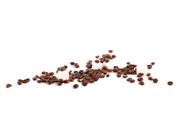 Black coffee beans on white background