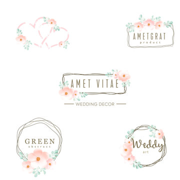 Wedding Logo, Icons Set, Floral Design, Frame And Flowers, Decoration Vector Elements