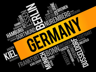 List of cities in Germany, word cloud collage, travel concept background