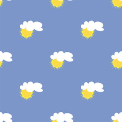 Summer seamless pattern with sun and cloud in the sky. Vector.