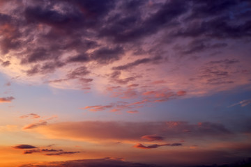 Beautiful stormy sunset sky. Cloudy abstract background.