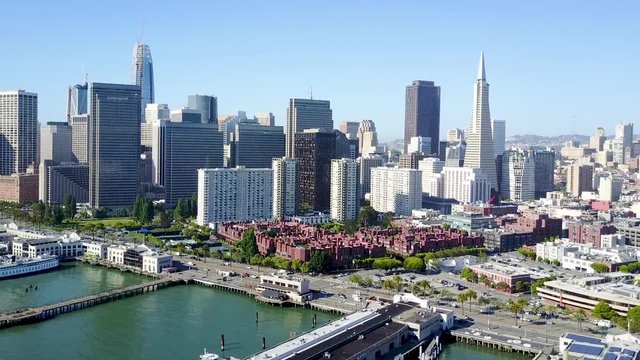 San Francisco downtown waterfront morning landscape drone views