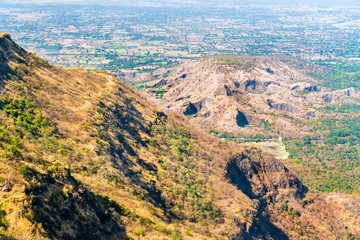 Landscape of Champaner-Pavagadh heritage site from Pavagadh Hill. Gujarat, Western India