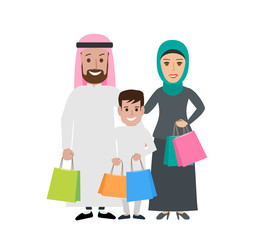 arab muslim family with shopping bags