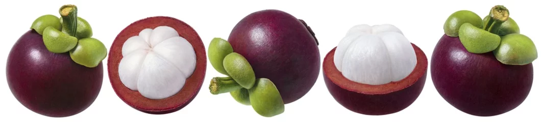  Mangosteen set. Several options of fruit isolated on white background © kovaleva_ka