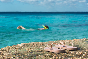 Sea view, beautiful beach with blue sky, sand sun daylight, holiday summer concept.