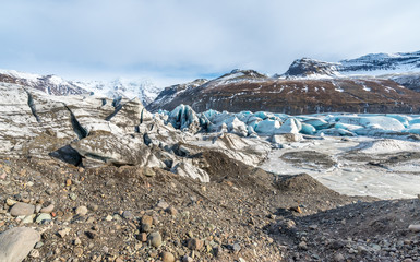 Mountains near entrance of ice cave in Iceland