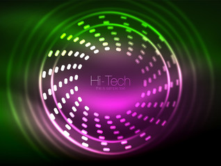 Glowing neon dotted shape abstract background, technology shiny concept design, magic space geometric background
